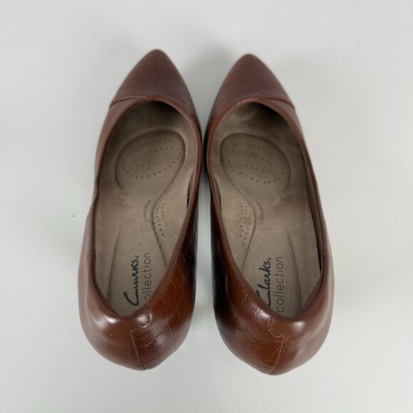 Clarks Kataleyna Rose Pump Brown Croc Leather Slip On Low Flared Heel Women 10 W - Picture 14 of 15